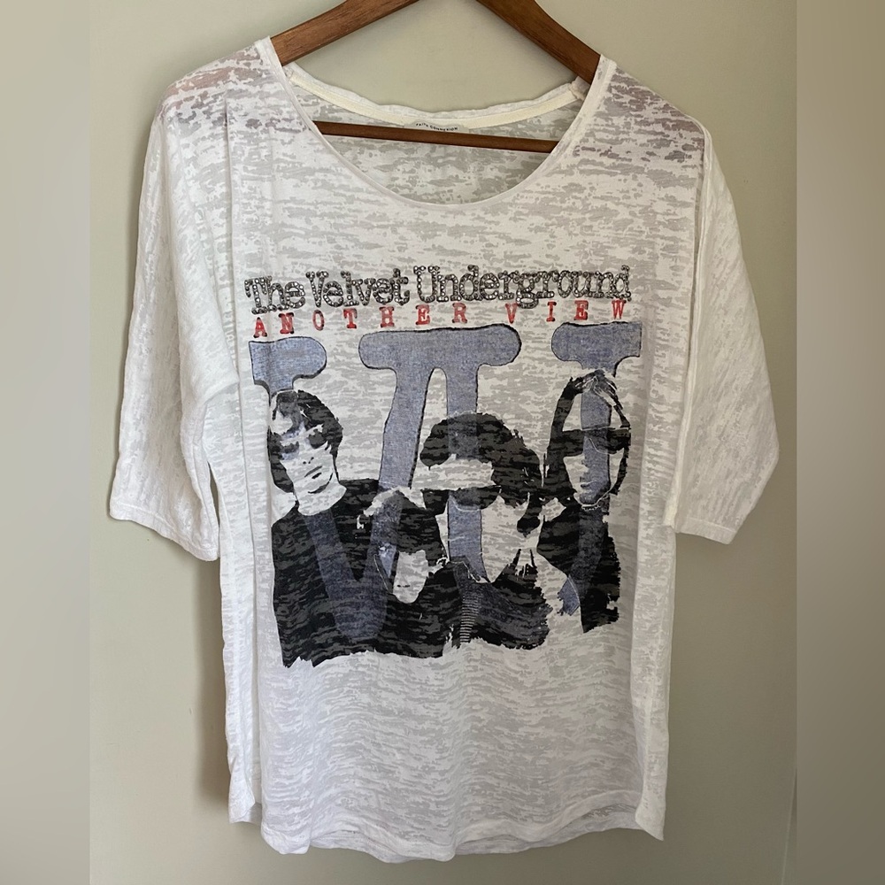 Faith Connexion The Velvet Underground Rhinestone Bling T Shirt Size Large Sheer - Picture 2 of 11